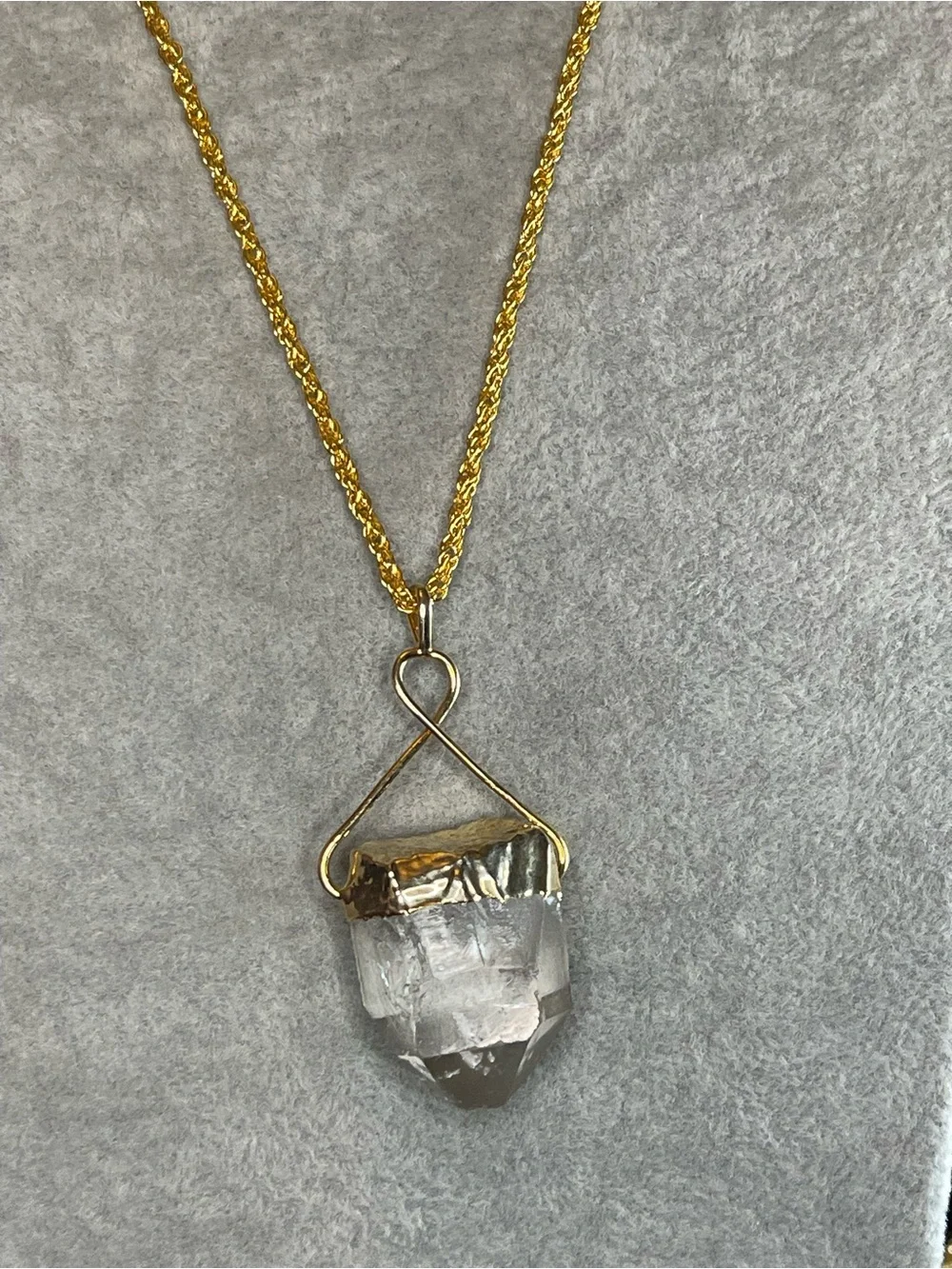 Large Gold plated clear quartz necklace